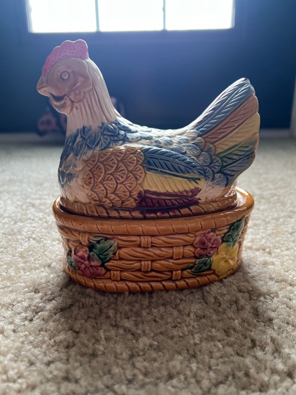 Ceramic Hen on Basket Trinket Dish - Multicolor
